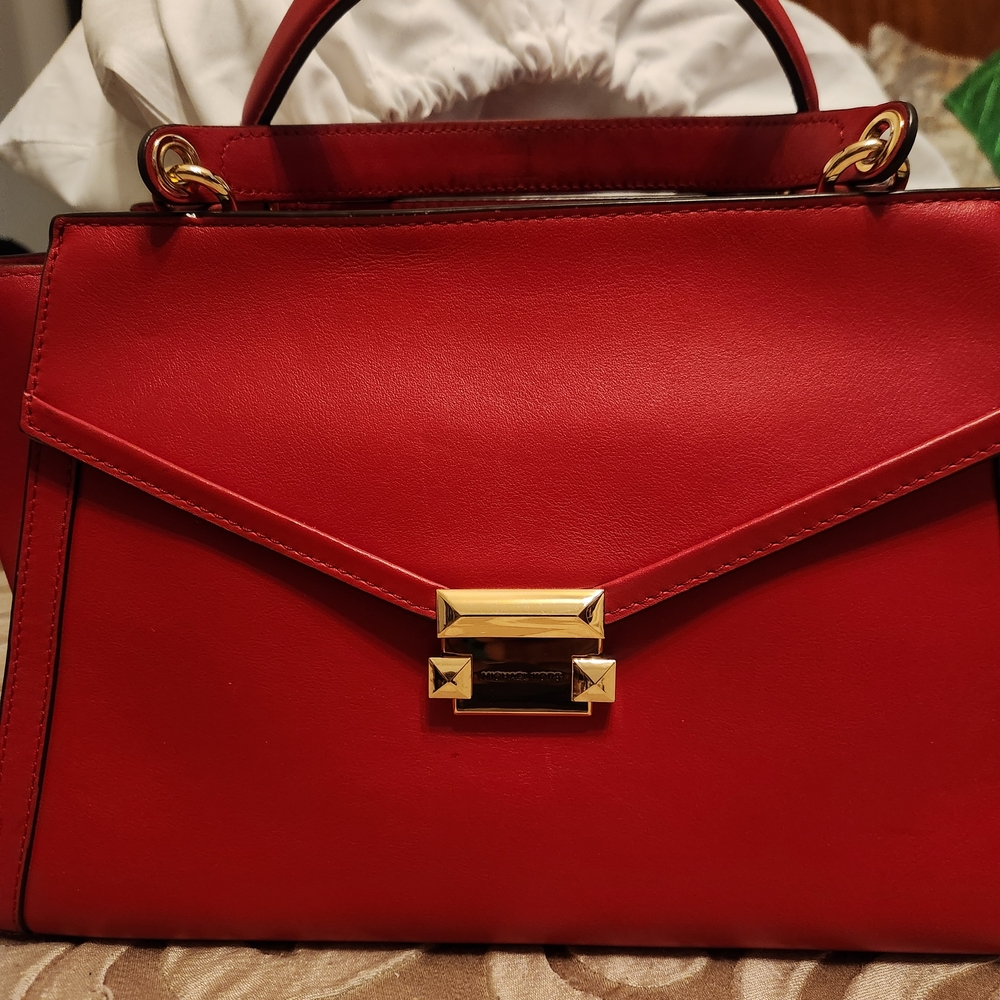 Michael Kors Red Satchel with Gold Accents